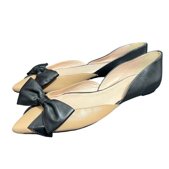 Kate Spade New York Nude Black Bow Pointed Toe Flats Womens Size 9.5 Leather‎ - Picture 1 of 8
